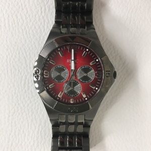 Relic Gunmetal Stainless Steel Red Dial Watch